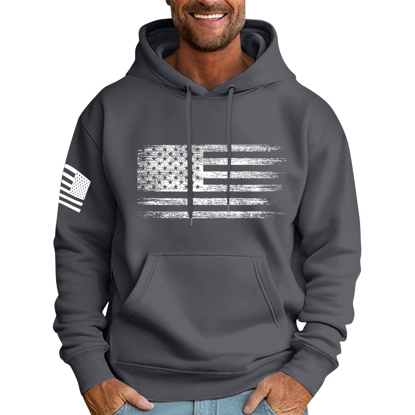 Ymosrh Mens Patriotic Hoodies USA Flag Print Hooded Sweatshirt Pullover Casual Fashion Hoodie, M-6XL