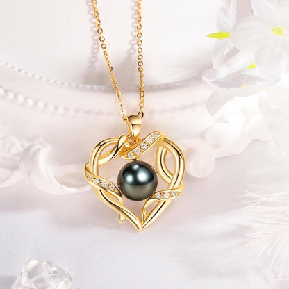 NONNYL Christmas Birthday Gifts for Women- Pearl- Heart Necklace- Wife Mom Girlfriend Her- Anniversary Mothers Day Valentine's Jewelry Gifts Real 9-10mm Pearl Pendant