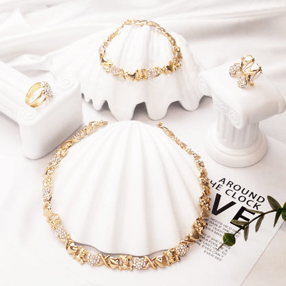 SYHOL Gold Jewelry Sets for Women 18K Gold/Silver Filled Jewelry Necklace Set Wedding Bridal Fashion Jewelry Sets Women Accessories Bracelets Earrings and Rings Sweetheart Gifts