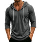 Mens Hooded 3/4 Sleeve Pullover Relaxed Fit Casual Lightweight Comfort Top