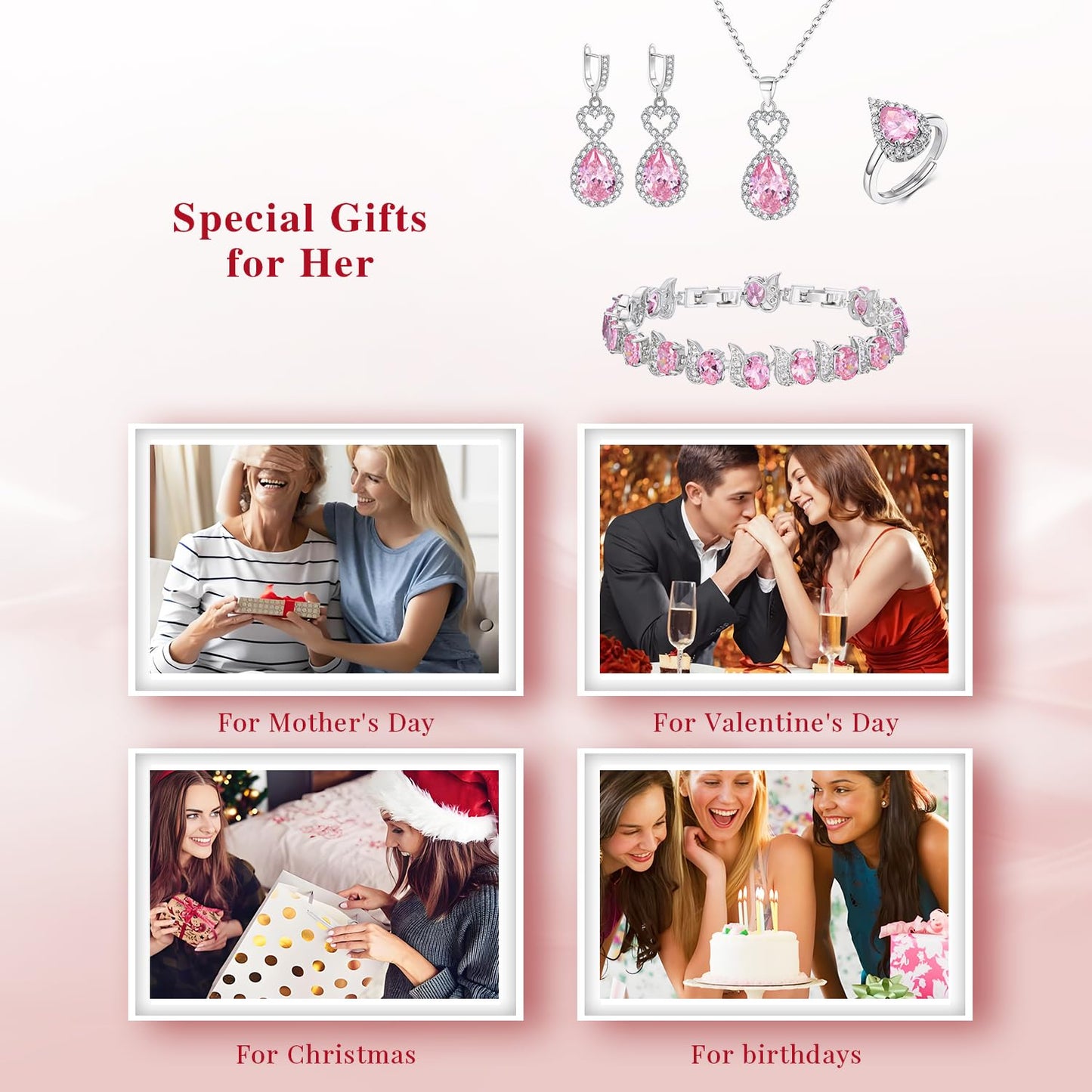 BriLove Wedding Jewelry Set for Women Bride Bridesmaid | Gorgeous Cubic Zirconia Teardrop Necklace Earrings Bracelet Adjustable Ring Jewelry Gift for Birthday/Anniversary