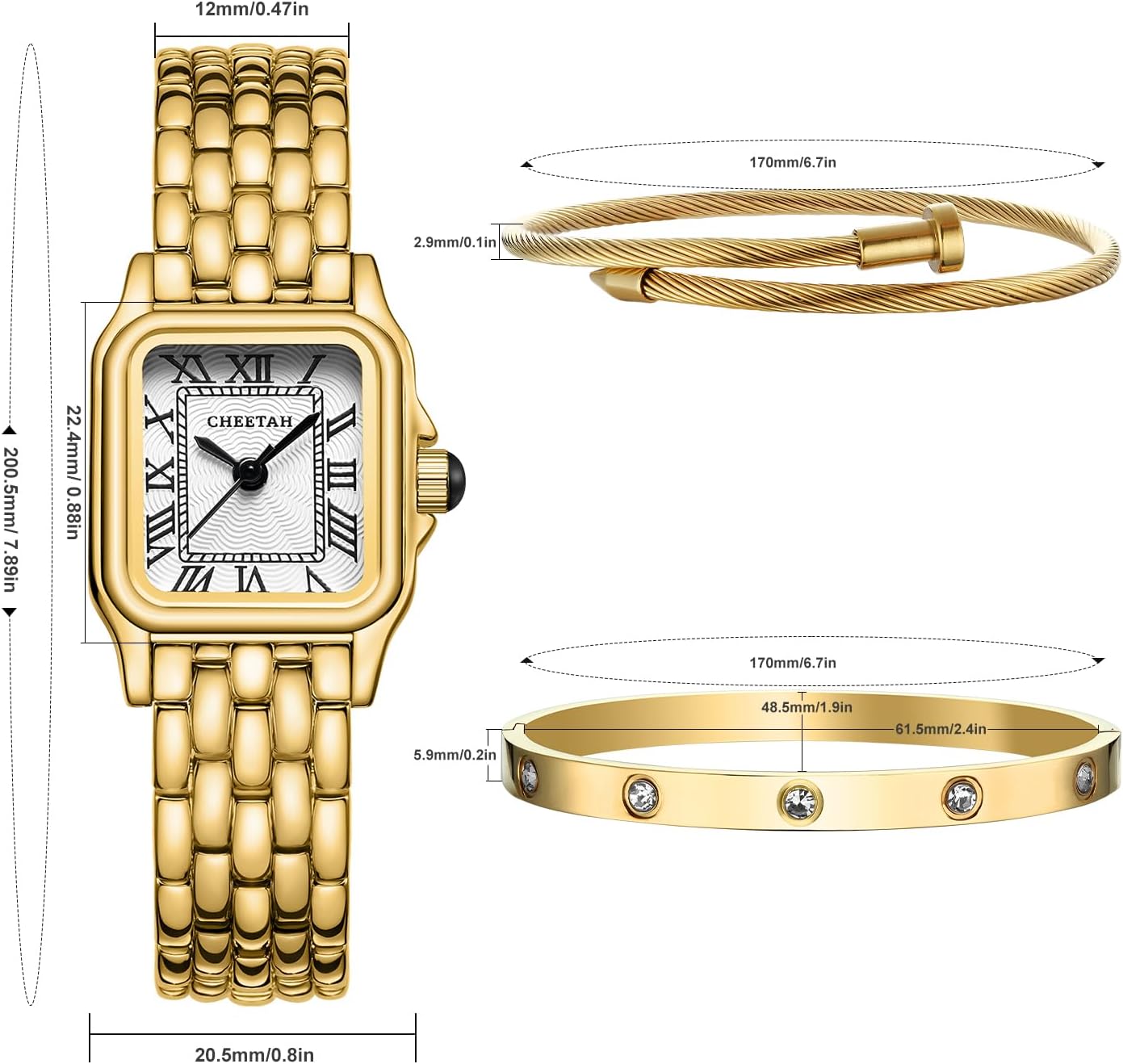 CHEETAH Women’s Gold Bangle Watch and Bracelet Set