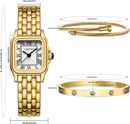 CHEETAH Women’s Gold Bangle Watch and Bracelet Set