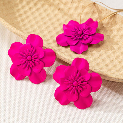 Vintage Flower Necklace Earring Set Gold Snake Chain Necklace Bohemian Red Flowers Choker Necklaces Hypoallergenic Statement Flower Stud Earrings Elegant Bridal Wedding Summer Beach Jewelry