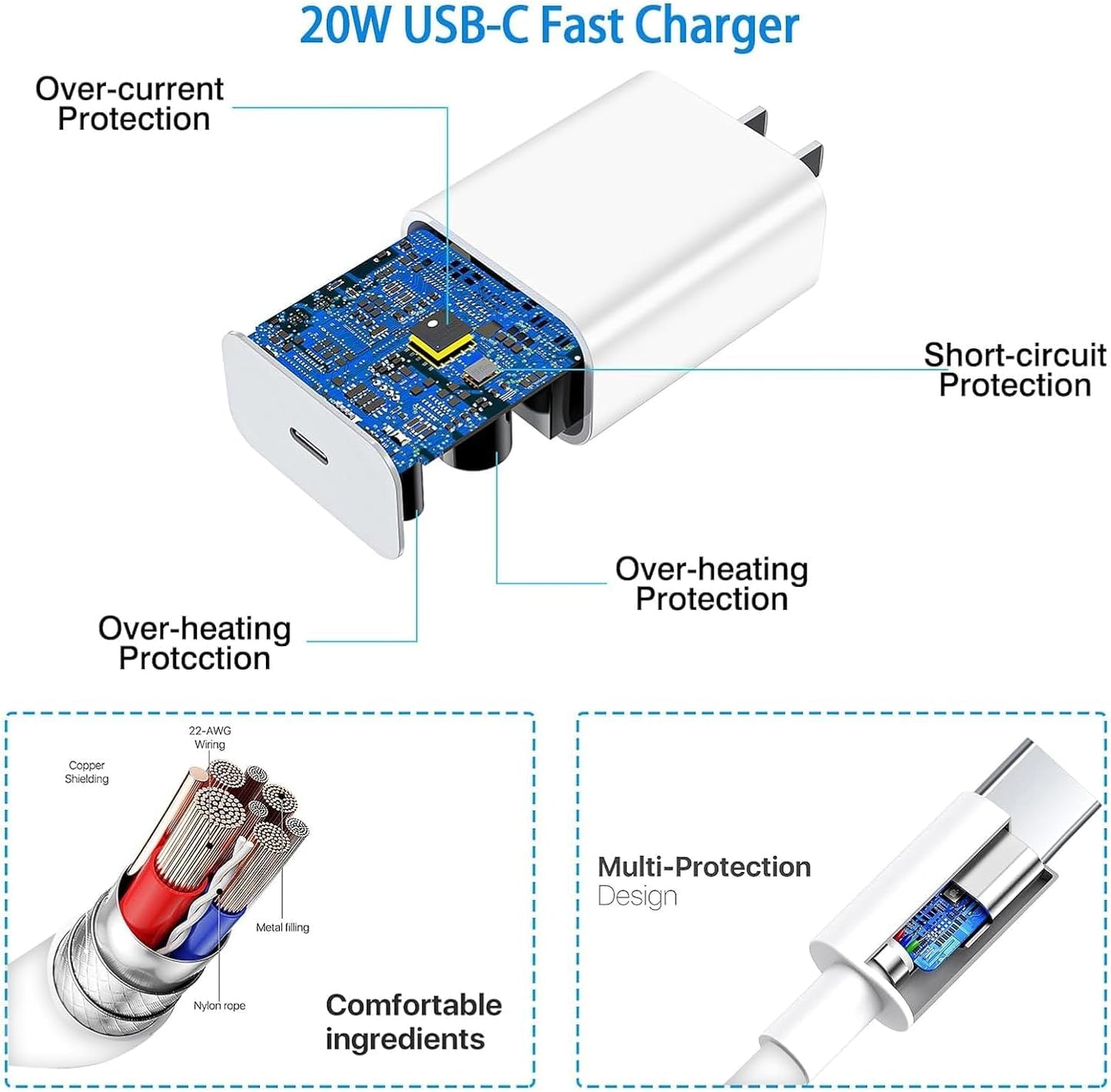 Fast Charger for Apple Watch Charger, USB C 20W iPhone Watch Charger Plug Adapter & Long 6.6FT iWatch Portable Wireless Fast Charging Cable Cord Compatible with Apple Watch Series 9/8/7/SE/6/5/4/3/2/1