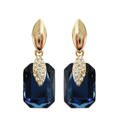 Navachi 18k Gold Plated Crystal Multicolor Square Shape Zircon Dangle Earrings And Neckalce Pendant Az4020-1 Jewelry set