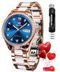 OLEVS Automatic Watches for Women Rose Gold Fashion Diamond Dress Ladies Wrist Watch Self Winding Mechanical Two Tone Ceramic Band Waterproof