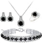 Paxuan 4pcs Cubic Zirconia Wedding Jewelry Sets for Bride Bridesmaid Cubic Zirconia Pendant Necklace Earrings Link Tennis Bracelet Open Ring Set for Women