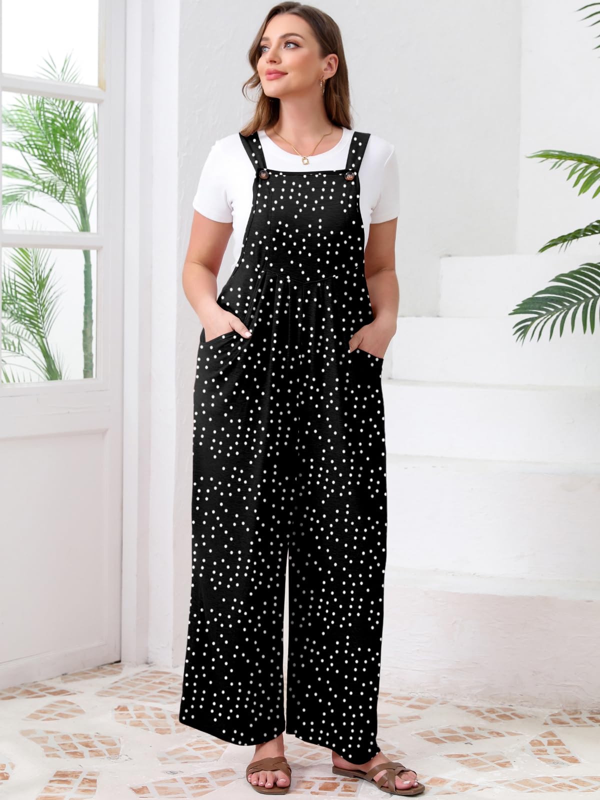 TAKEYAL Women's Plus Size Jumpsuit Overalls Wide Leg Casual Summer Rompers Adjustable Loose Fit Jumpsuits With Pockets 2026