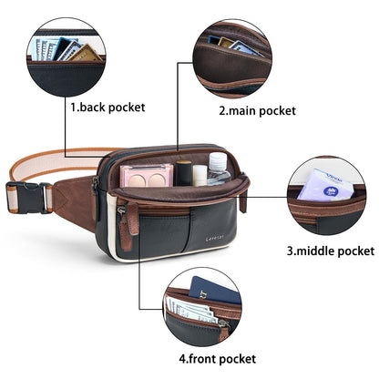 Leresas Fanny Packs for Women Vegan Leather Belt Bag Chic Cross Body Waist Pack Waist Purse for Travel Hiking Running Brown