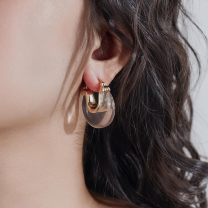Chunky Gold Resin Hoop Earrings Leverback Statement Huggie Hoops Dangle Drop Dressy Earring Prom Festival Vacation Jewelry for Women