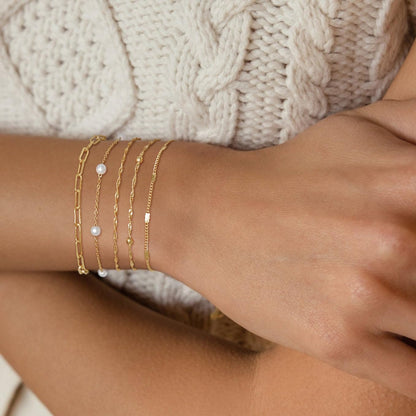 Dainty Simple Gold Bracelets for Women, Stackable Satellite Paperclip Lip Bracelet Set Tiny Lip Dot Chain Box Link for Handmade Gift Minimalist Cute Trendy Jewelry Gold Accessories for Women