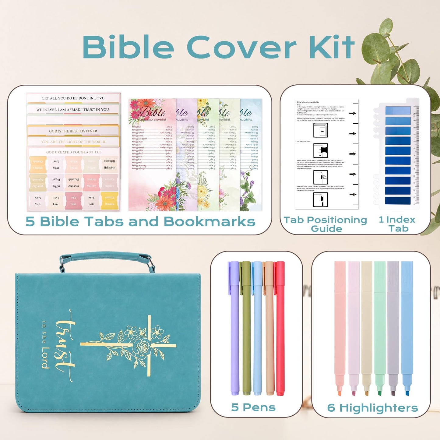 XKDOUS 20 Pcs Bible Case Set with Tabs, Pens, Study Supplies Carrier Holder Portable Men's Bible Bag Church Book Leather Cover Father Day Christian Gift for Dad, Mom, Men, Women