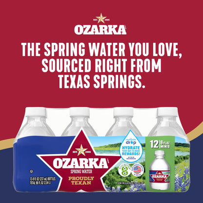 Ozarka Texas Spring Water Bottles, 12 Pack - Still Drinking Water with Naturally Balanced Minerals for a Crisp Clean Taste - 12 Fl Oz