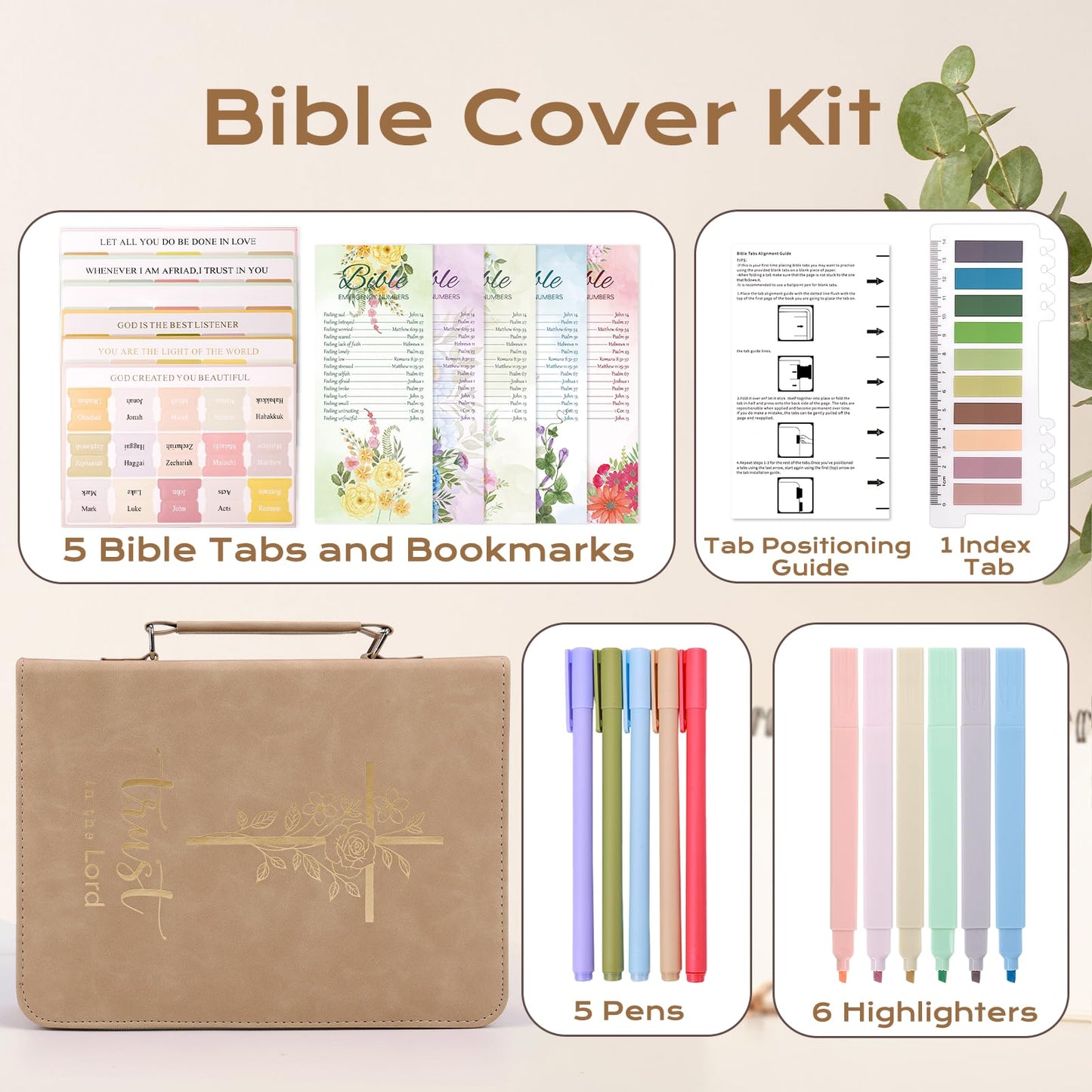 XKDOUS 20 Pcs Bible Case Set with Tabs, Pens, Study Supplies Carrier Holder Portable Men's Bible Bag Church Book Leather Cover Father Day Christian Gift for Dad, Mom, Men, Women