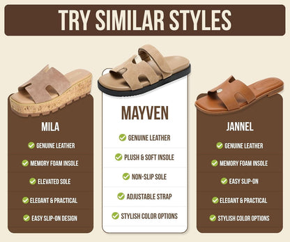 Project Cloud 100% Genuine Leather Sandals for Women Footwear - Stylish Womens Sandals with Plush & Soft Insole - Non-Slip and Water-Resistant Beach Sandals Slides for Women (Mayvy)