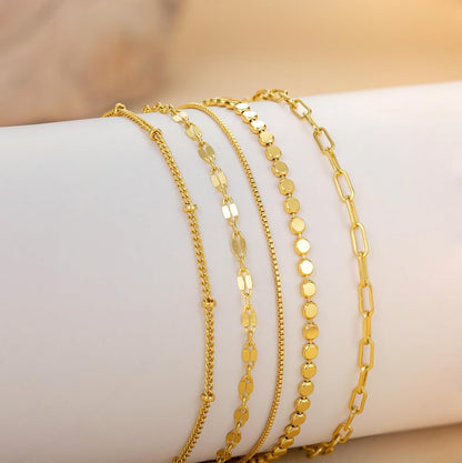 Dainty Simple Gold Bracelets for Women, Stackable Satellite Paperclip Lip Bracelet Set Tiny Lip Dot Chain Box Link for Handmade Gift Minimalist Cute Trendy Jewelry Gold Accessories for Women