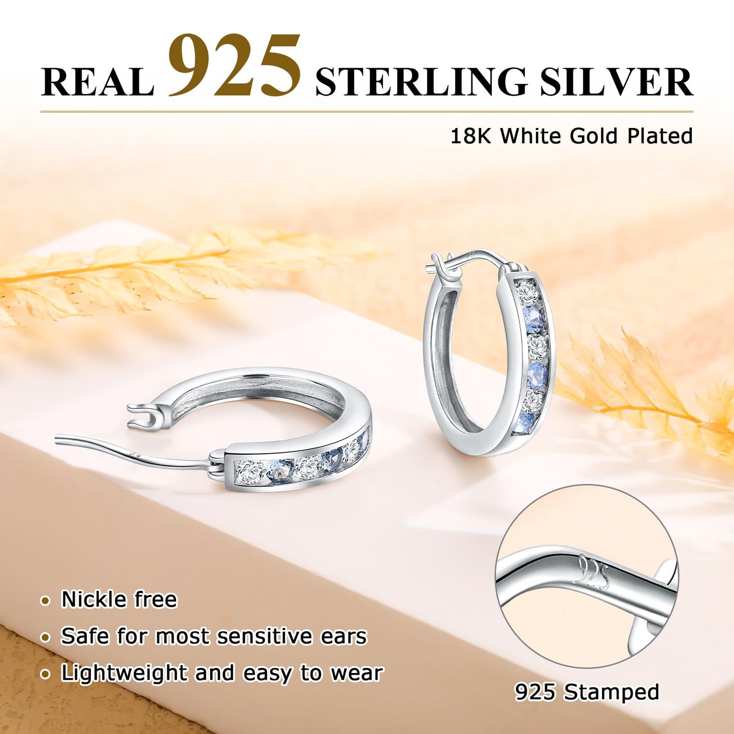 Channel Set Small Huggie Hoop Earrings Sterling Silver or 14K Gold Color,Lightweight Hypoallergenic CZ Diamond Chunky Hoop Earrings for Women