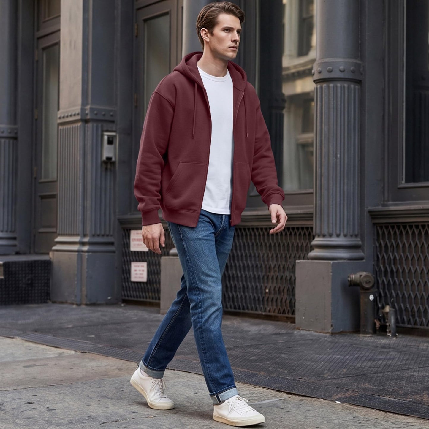 Full Zip Hoodies for Men Big And Tall Oversized Hooded Fleece Sweatshirt | Knit Open Front Cardigan, Zipper Jackets, Oversize, Streetwear, Basic Fit, Lightweight, Warm, Big and Tall, Hooded Sweatshirt