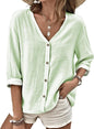 MARSVOVO V Neck Shirts for Women Lightweight Decorative Button 3/4 Sleeve Blouses Comfy Casual Business Flowy Top