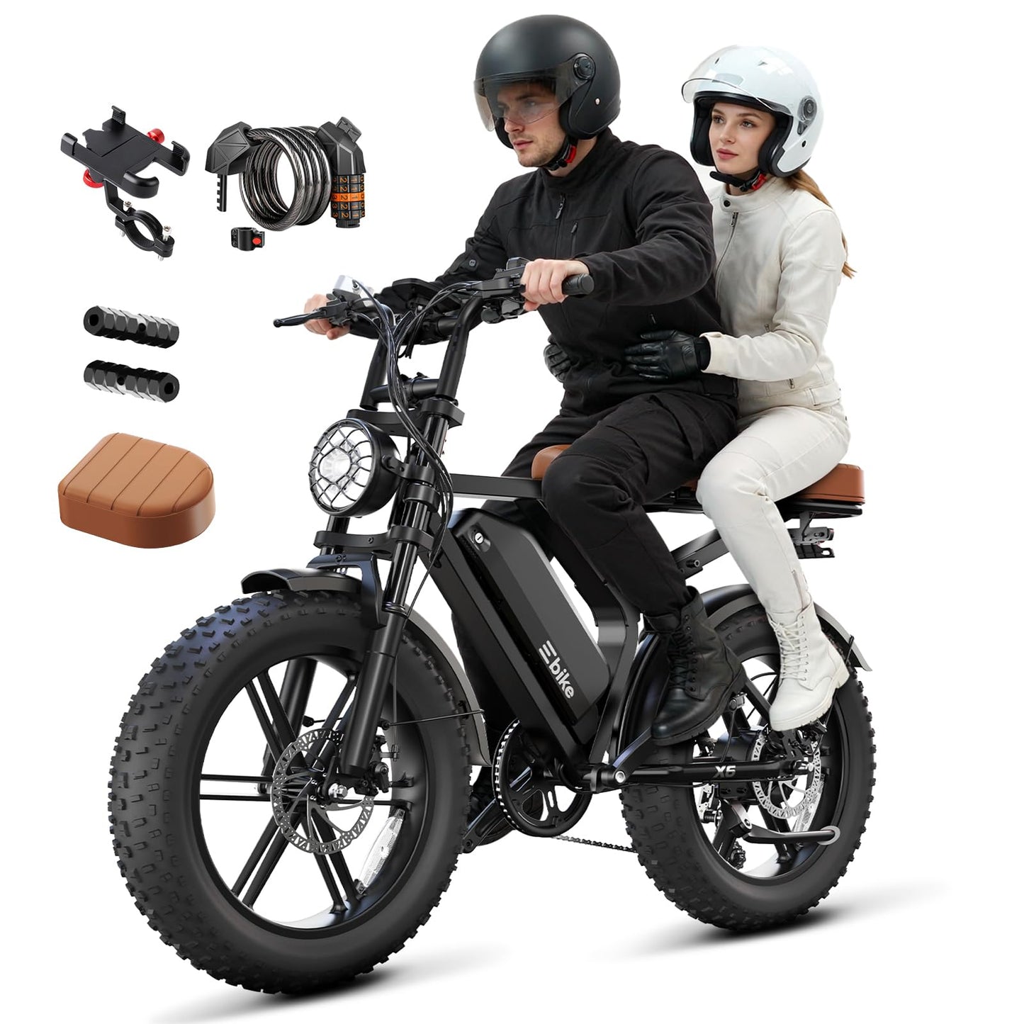 Electric Bike for Adults, Peak 1500W Motor Retro E Bike, Range 65/120Miles, 48V 15Ah Removable Battery, 20"x4" Fat Tires, Full Suspension, APP Control, Off-Road Ebike for City Commuting