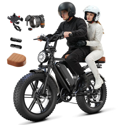 Electric Bike for Adults, Peak 1500W Motor Retro E Bike, Range 65/120Miles, 48V 15Ah Removable Battery, 20"x4" Fat Tires, Full Suspension, APP Control, Off-Road Ebike for City Commuting