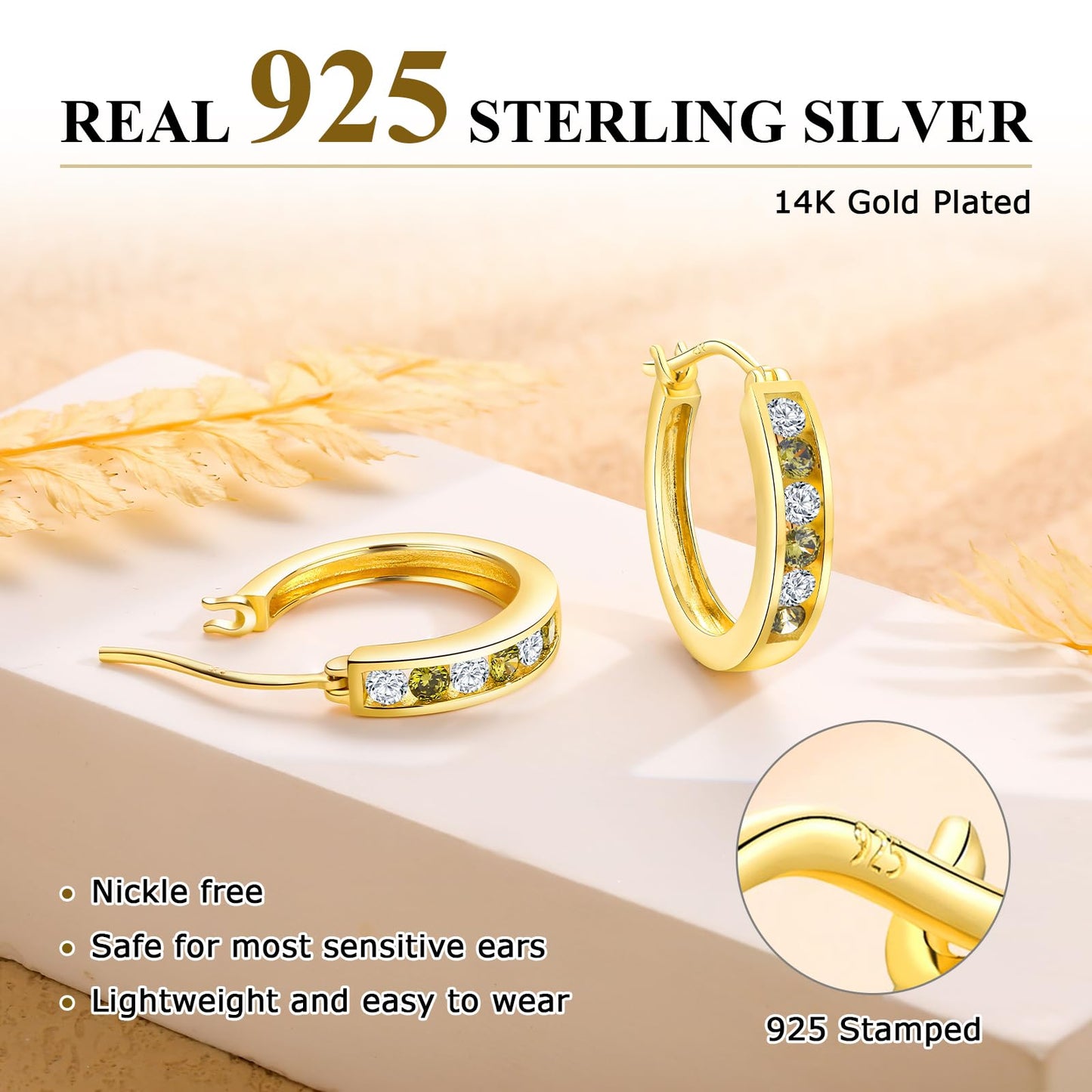 Channel Set Small Huggie Hoop Earrings Sterling Silver or 14K Gold Color,Lightweight Hypoallergenic CZ Diamond Chunky Hoop Earrings for Women