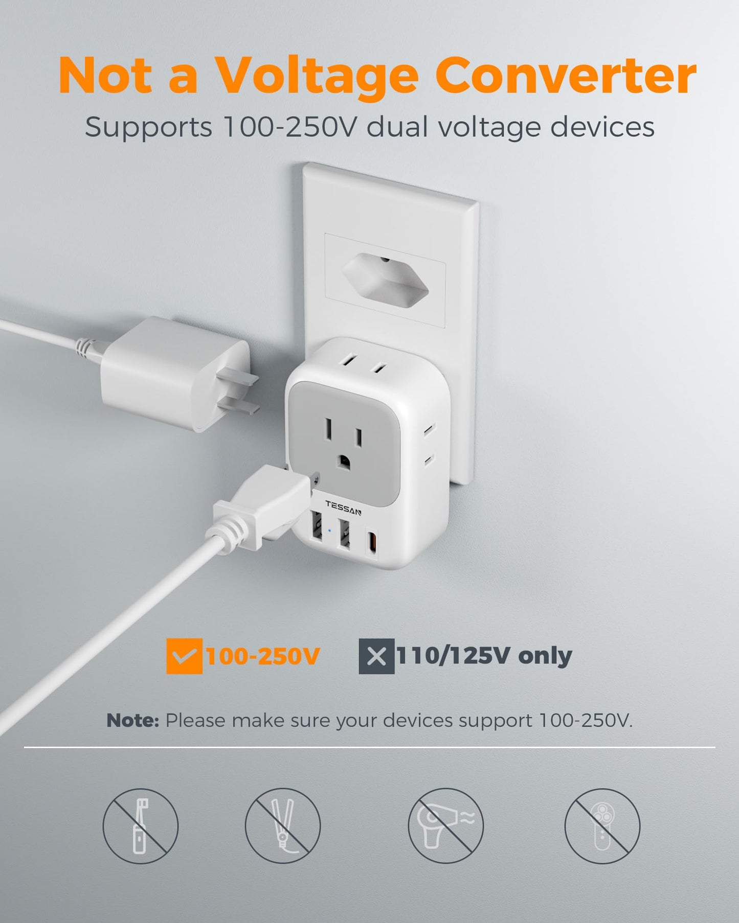 TESSAN 2 Pack European Travel Plug Adapter, Europe Power Converter