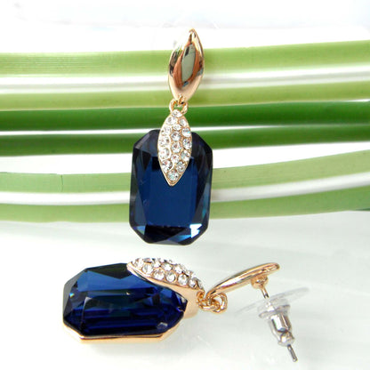 Navachi 18k Gold Plated Crystal Multicolor Square Shape Zircon Dangle Earrings And Neckalce Pendant Az4020-1 Jewelry set