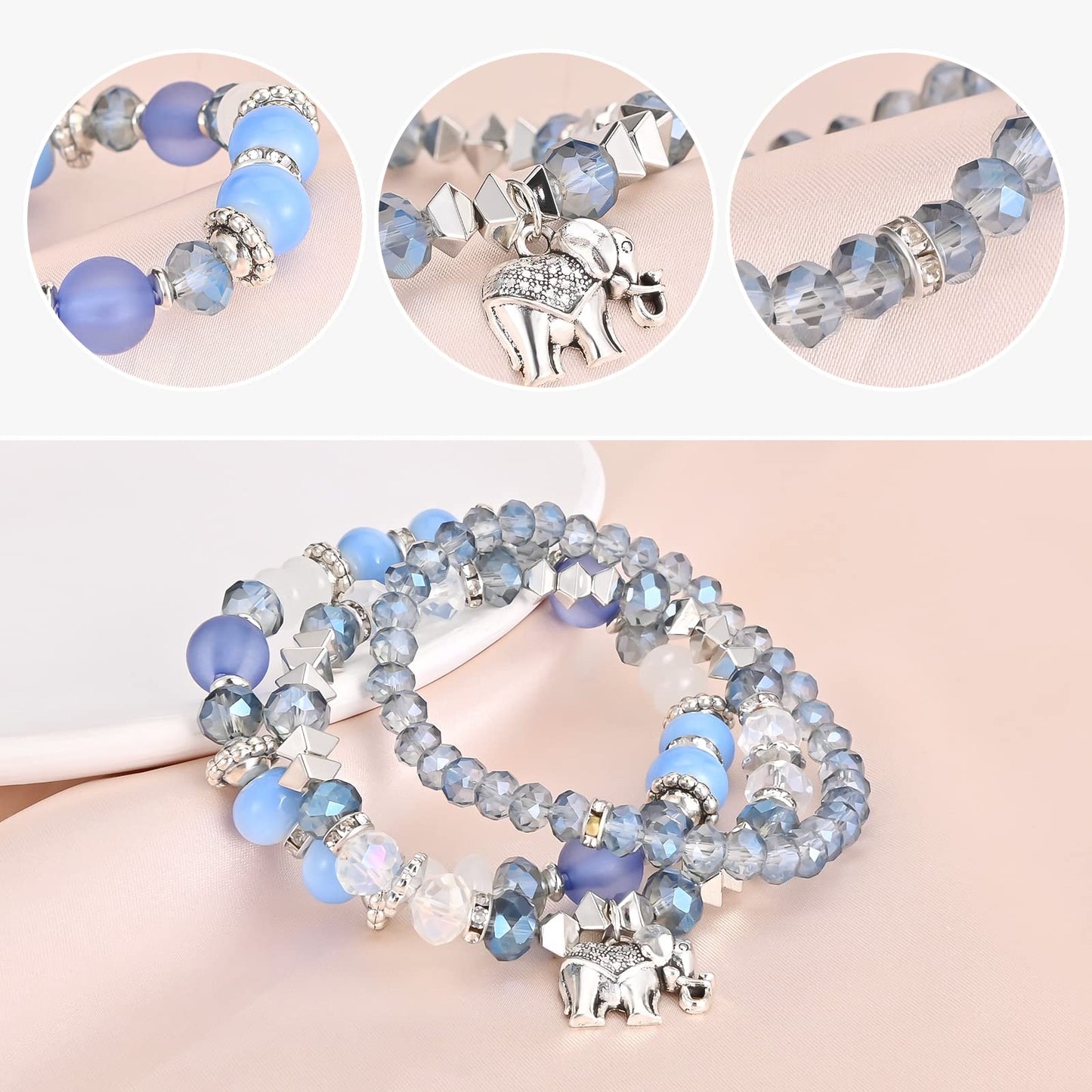 Bohemian Bracelet Sets for Women - 6 Sets Stackable Stretch Bracelets Multi-color Boho Jewelry for Women Hippie Bracelets Dainty Jewelry