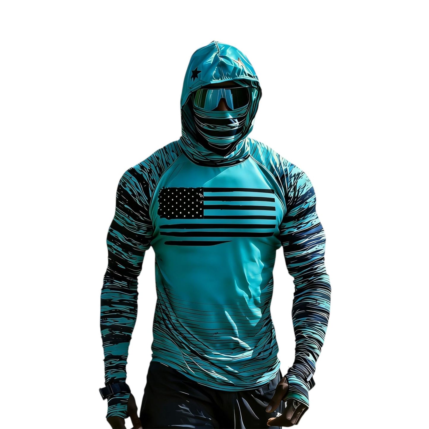 Sun Protection Shirts for Men UPF 100+ Long Sleeve Hoodie with Mask Shirts | Camouflage Outdoor Fishing Tees Cooling Raglan Shirts
