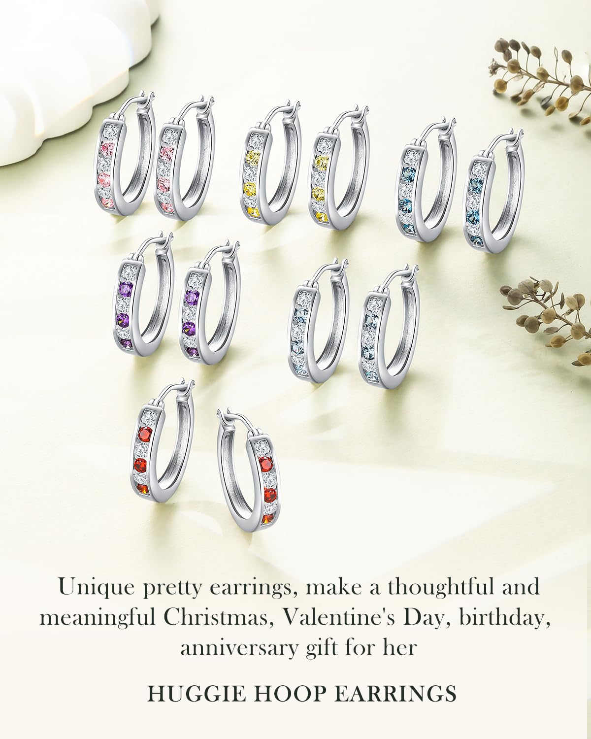 14K Gold Plated/925 Sterling Silver Birthstone Hoop Earrings for Women | 18mm Created Gemstone Hoops,Hypoallergenic and Lightweight,Birthday Mother's Day Jewelry(with Gift Box)