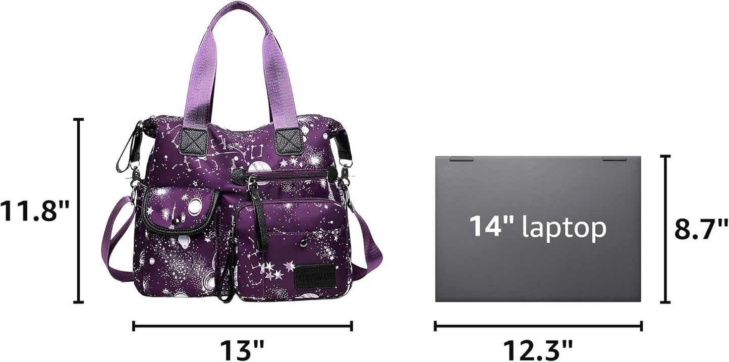 Tote Bag for Women,Multi Pockets Shoulder Handbag,Nurse Bag for Work,Large Cross body Purse,Fashion Nylon Top Handle Satchel