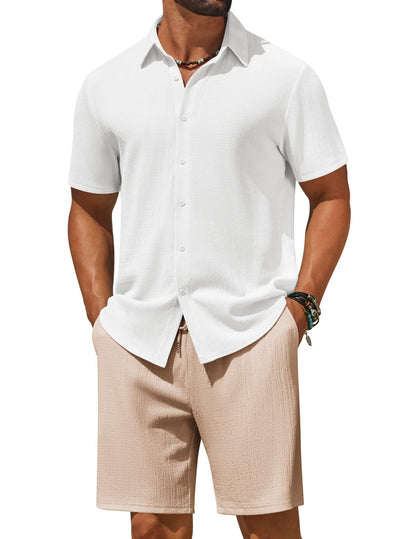 COOFANDY Men's 2 Piece Outfit Casual Short Sleeve Button Down Shirt and Beach Shorts Set Summer Vacation Outfits for Men