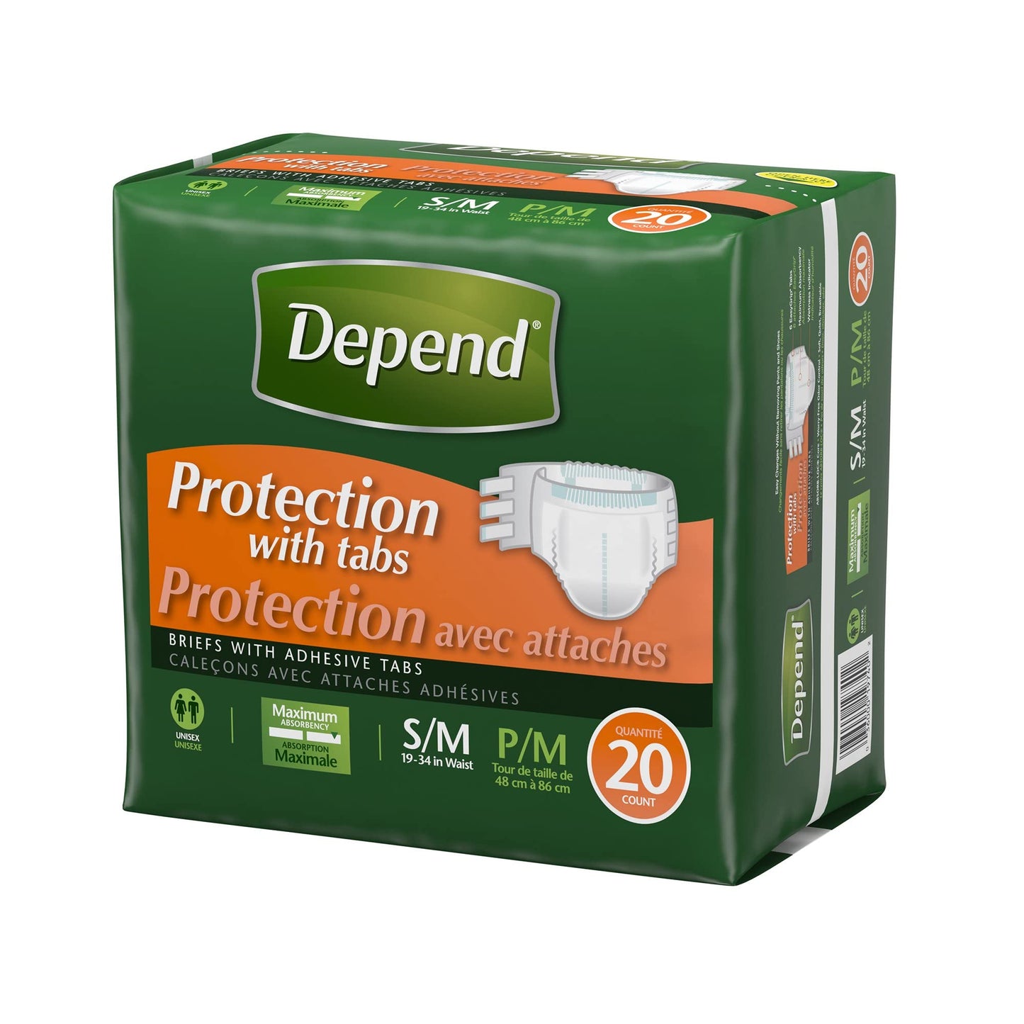 Depend Adult Diapers with Tabs, Incontinence Protection with Tabs, Unisex, Large (35–49" Waist, over 170 lbs), Maximum Absorbency, 48 Count (3 Packs of 16)