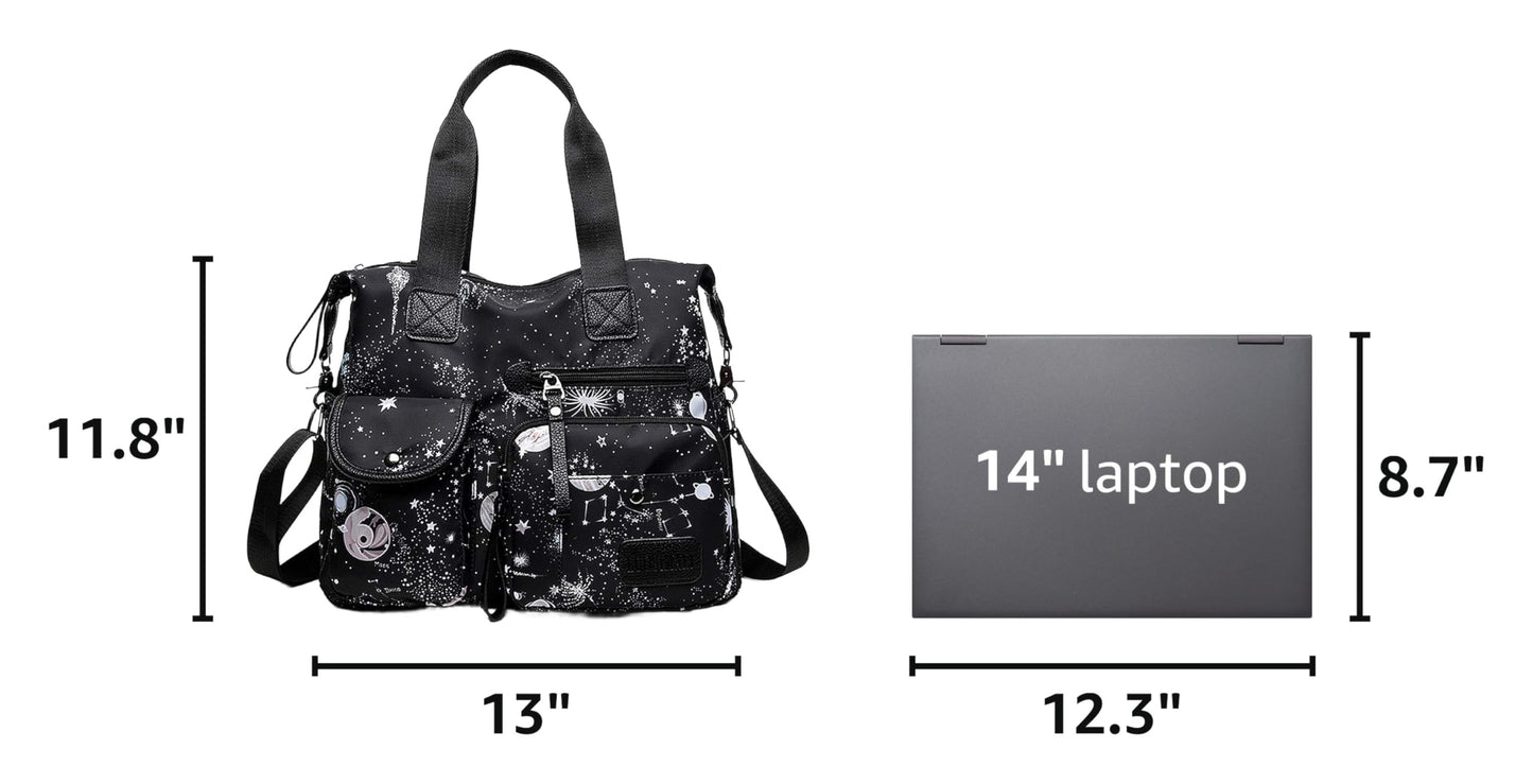 Tote Bag for Women,Multi Pockets Shoulder Handbag,Nurse Bag for Work,Large Cross body Purse,Fashion Nylon Top Handle Satchel
