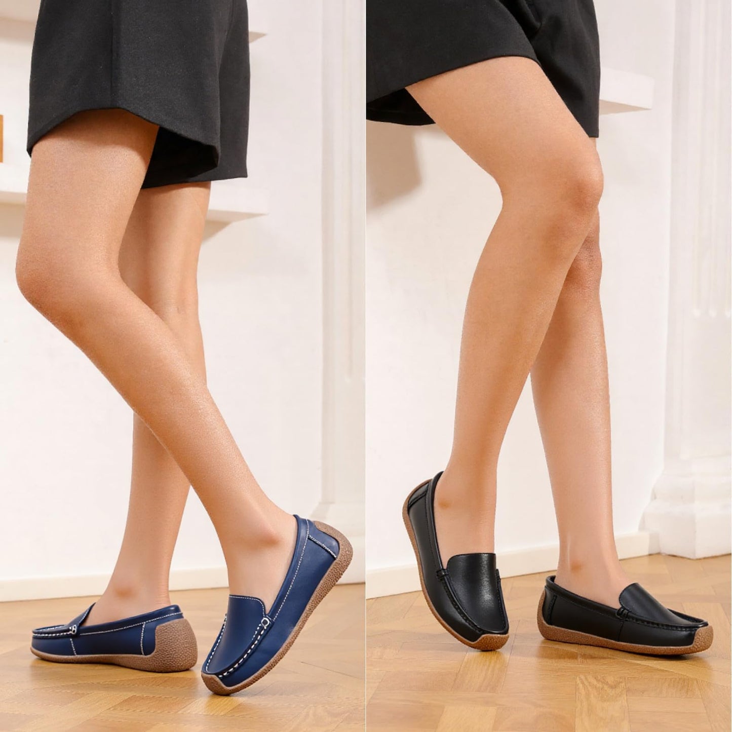 Women's Comfortable & Lightweight Leather Loafers Slip-Ons Driving Walking Mocs Boat Shoes Cute Business Casual Dress Shoes Work Flats for Women