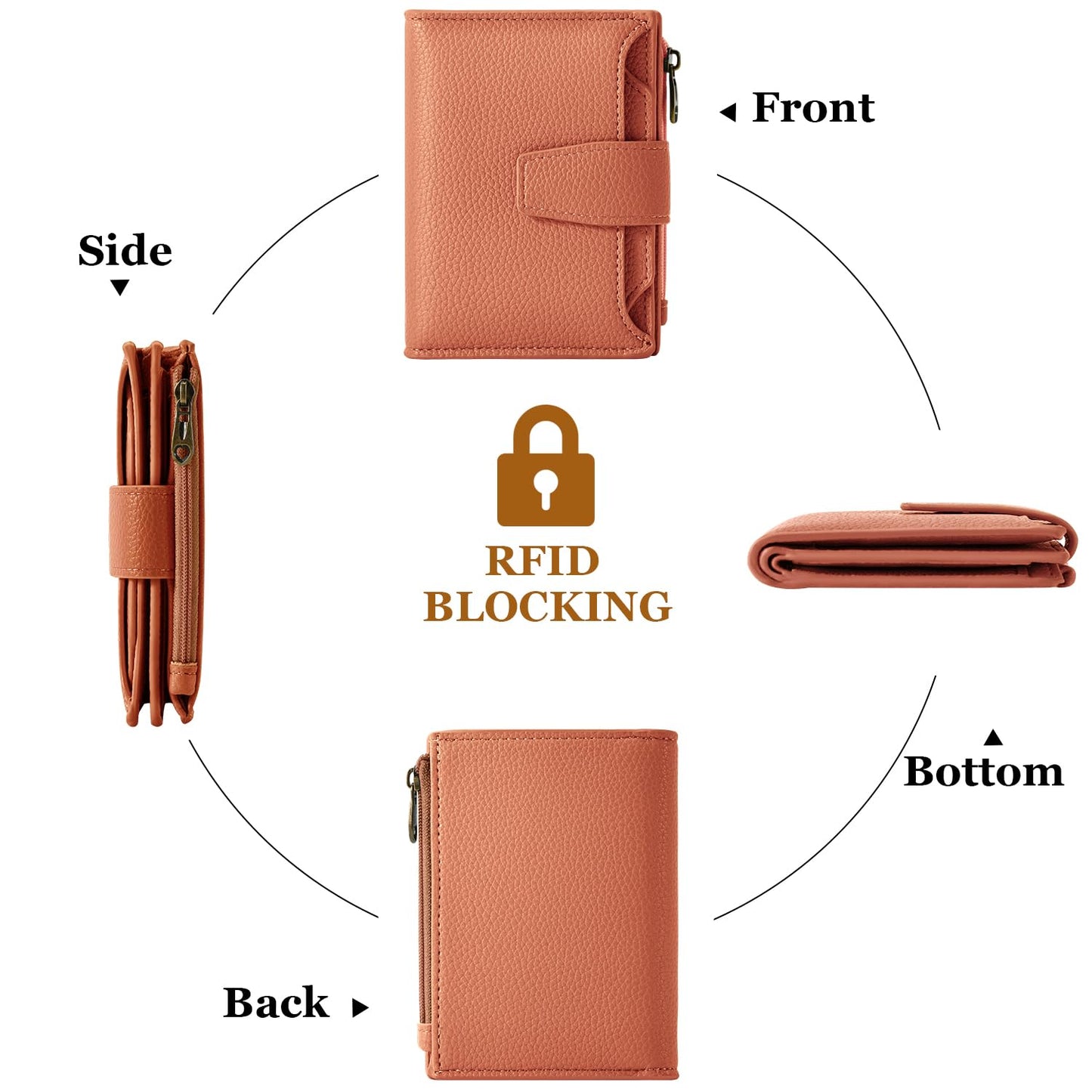 Airkit Small Wallet Women RFID Blocking Soft Leather Bifold Compact Card Holder Wallet for Women with Zipper Coin Pocket 4 ID Window