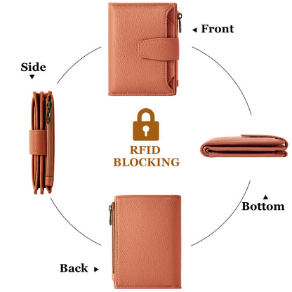Airkit Small Wallet Women RFID Blocking Soft Leather Bifold Compact Card Holder Wallet for Women with Zipper Coin Pocket 4 ID Window