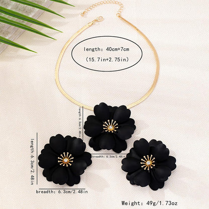 Vintage Flower Necklace Earring Set Gold Snake Chain Necklace Bohemian Red Flowers Choker Necklaces Hypoallergenic Statement Flower Stud Earrings Elegant Bridal Wedding Summer Beach Jewelry