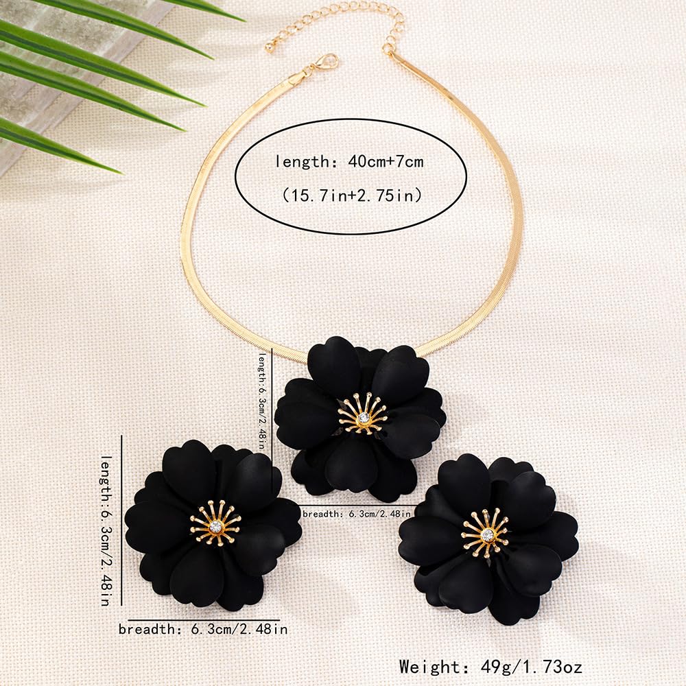 Vintage Flower Necklace Earring Set Gold Snake Chain Necklace Bohemian Red Flowers Choker Necklaces Hypoallergenic Statement Flower Stud Earrings Elegant Bridal Wedding Summer Beach Jewelry