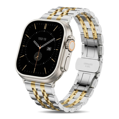 Seven Band Solid Stainless Steel for Apple Watch for Women | Compatible with Apple Watch Band 42mm/41mm/40mm/38mm, Metal Strap for Iwatch Series 11-1/SE 1-3 Women and Men, Gold Silver.