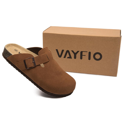 Women Suede Clogs Casual Slip On Potato Mule Slippers | Soft Suede Upper, Arch-Support Cork Insole, Adjustable Buckle, Anti-Slip Sole