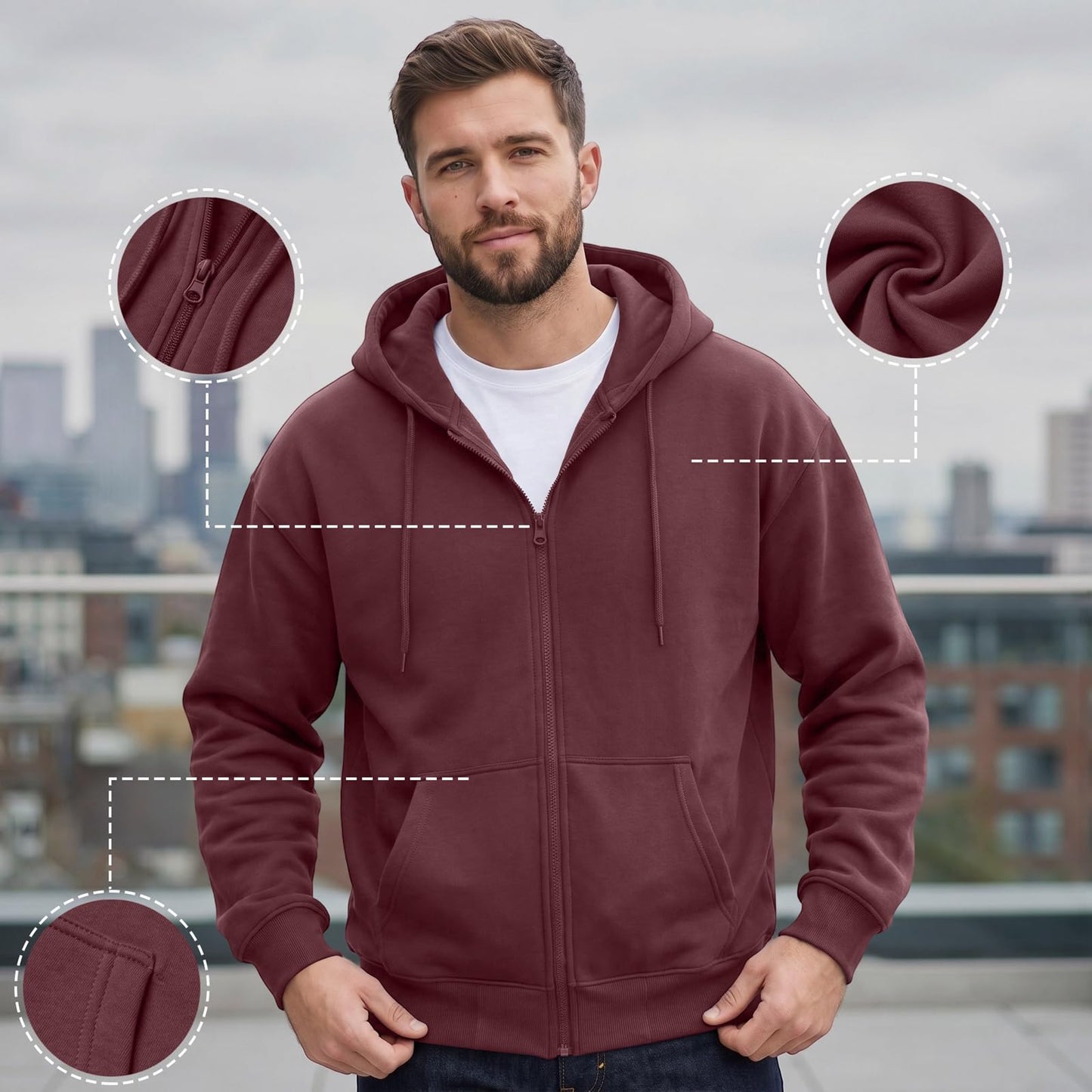 Full Zip Hoodies for Men Big And Tall Oversized Hooded Fleece Sweatshirt | Knit Open Front Cardigan, Zipper Jackets, Oversize, Streetwear, Basic Fit, Lightweight, Warm, Big and Tall, Hooded Sweatshirt