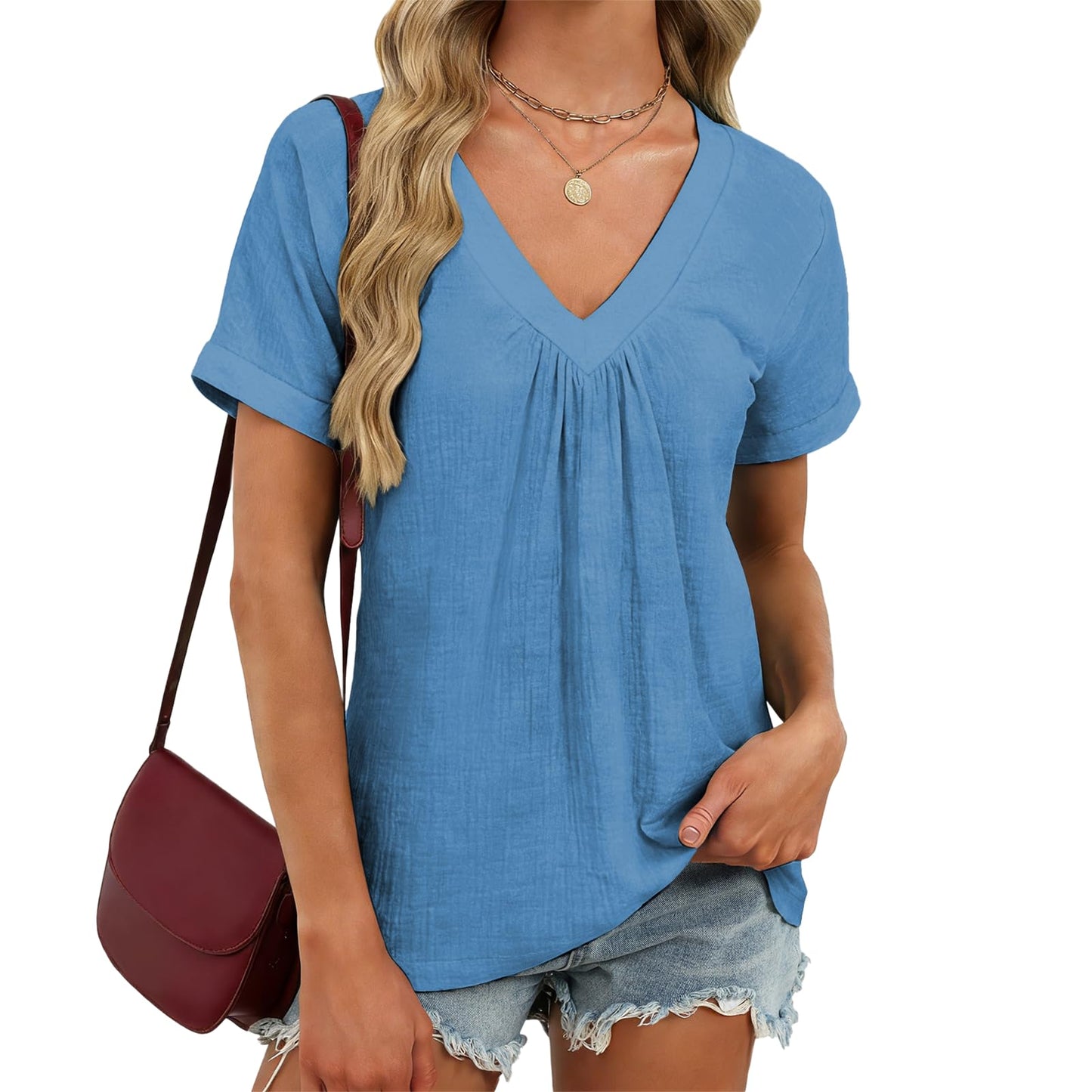 domirica Japanese Print Blouse Women V Neck Short Sleeve Lightweight Breathable Summer Casual Soft Comfy Tops 2026