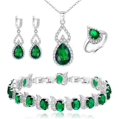 BriLove Wedding Jewelry Set for Women Bride Bridesmaid | Gorgeous Cubic Zirconia Teardrop Necklace Earrings Bracelet Adjustable Ring Jewelry Gift for Birthday/Anniversary