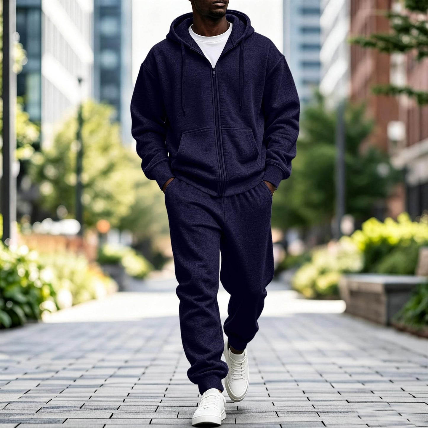 Jogger Sweatpants Matching Outfit For Men 2 Piece Sweat Suits Full Zip Up Hooded Tracksuit Soft Fleece Set
