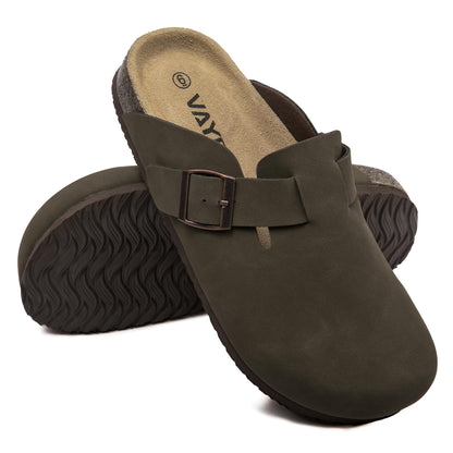 Women Suede Clogs Casual Slip On Potato Mule Slippers | Soft Suede Upper, Arch-Support Cork Insole, Adjustable Buckle, Anti-Slip Sole