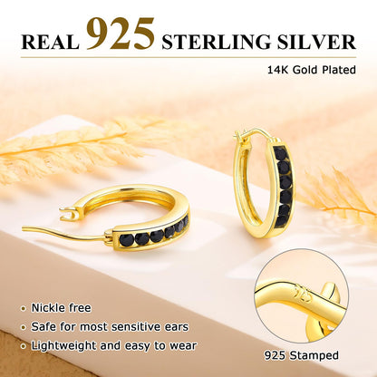 Channel Set Small Huggie Hoop Earrings Sterling Silver or 14K Gold Color,Lightweight Hypoallergenic CZ Diamond Chunky Hoop Earrings for Women