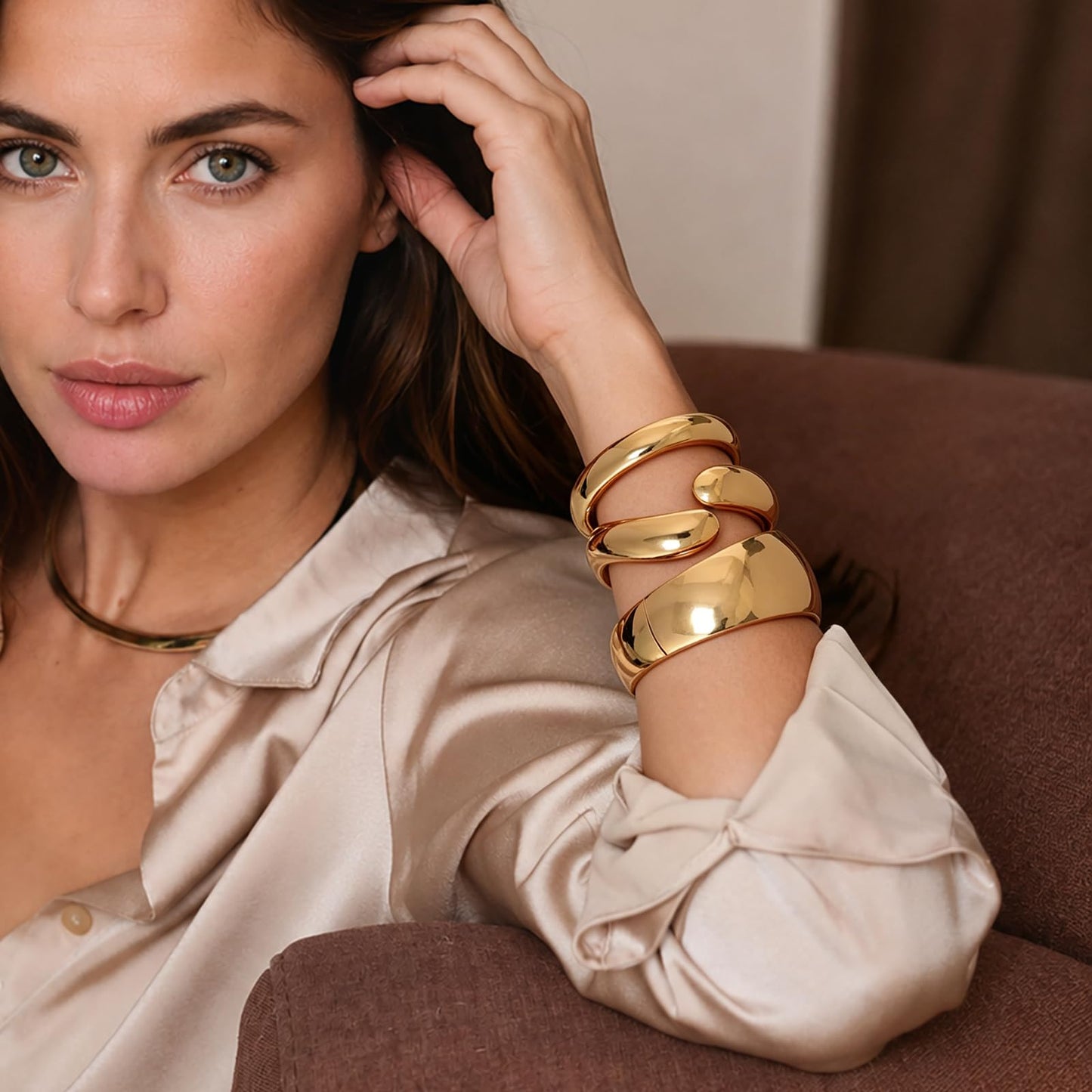 Chunky Gold Bangle Bracelets for Women Trendy 14K Gold Plated Cuff Bracelets Stack, Dainty Gold Bracelet Sets Non Tarnish Fashion Jewelry Gift